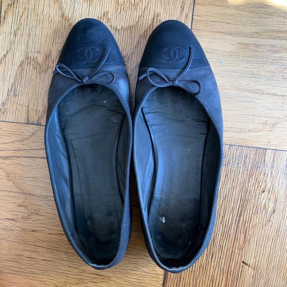 Chanel Leather Cap Toe Ballet Flat